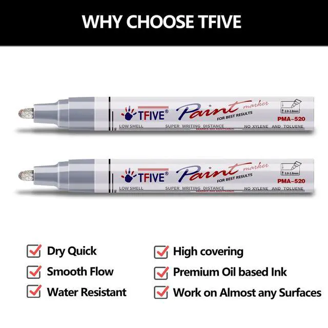 Alt view image 2 of 7 - Silver Permanent Paint Marker Pens - 2 Count Oil Based Marker Pen, Medium Tip, Waterproof & Quick Dry, for Office, Art, Rock Painting, Ceramic, Glass, Wood, Plastic, Metal, Canvas
