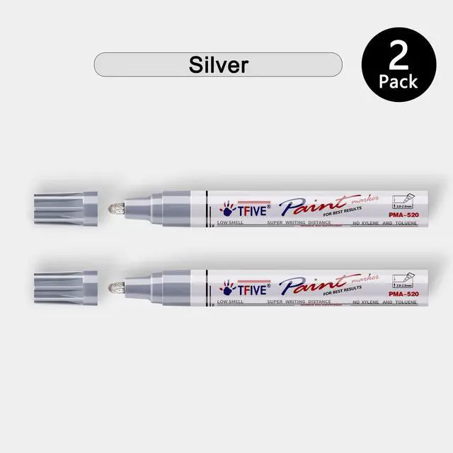 Alt view image 7 of 7 - Silver Permanent Paint Marker Pens - 2 Count Oil Based Marker Pen, Medium Tip, Waterproof & Quick Dry, for Office, Art, Rock Painting, Ceramic, Glass, Wood, Plastic, Metal, Canvas