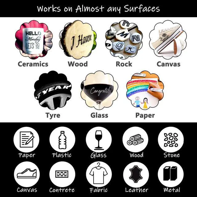Alt view image 5 of 7 - Silver Permanent Paint Marker Pens - 2 Count Oil Based Marker Pen, Medium Tip, Waterproof & Quick Dry, for Office, Art, Rock Painting, Ceramic, Glass, Wood, Plastic, Metal, Canvas