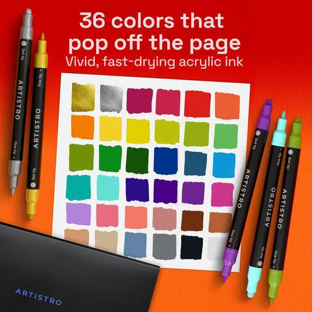 Alt view image 2 of 7 - 36 Precision Dual-Tip Acrylic Paint Markers Paint Pens Set with Dot & Fine Tips for Fabric, Rock, Glass, Wood, Coloring Books Arts & Crafts Gift Classroom Must Haves & School Supplies