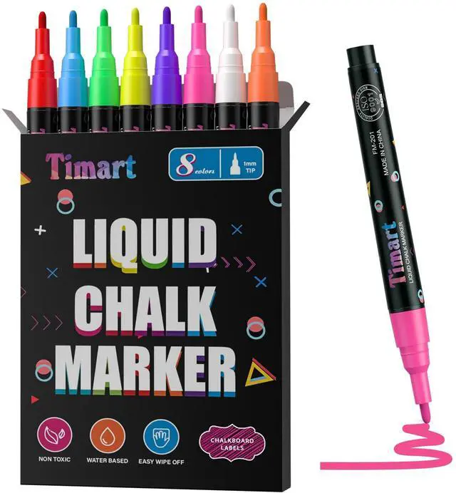 Main image of Extra Fine Tip Chalk Markers (8 Pack 1mm Point), Liquid Chalk Pens - Dry Erase Marker Pens for Blackboard, Chalkboards, Windows, Glass, Bistro, Cars, Signs, Chalkboard Labels Included