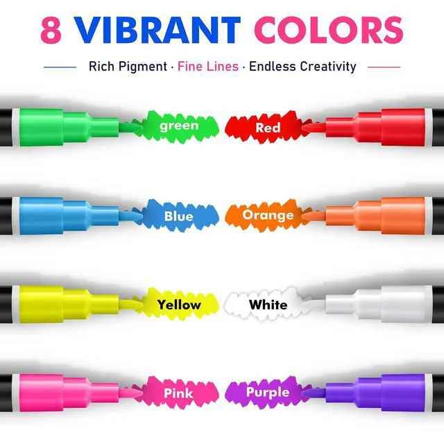 Alt view image 2 of 7 - Extra Fine Tip Chalk Markers (8 Pack 1mm Point), Liquid Chalk Pens - Dry Erase Marker Pens for Blackboard, Chalkboards, Windows, Glass, Bistro, Cars, Signs, Chalkboard Labels Included