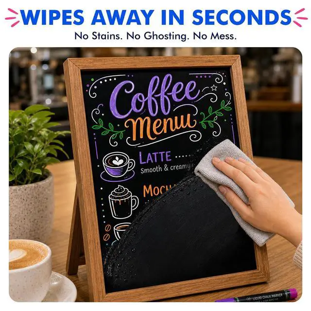Alt view image 6 of 7 - Extra Fine Tip Chalk Markers (8 Pack 1mm Point), Liquid Chalk Pens - Dry Erase Marker Pens for Blackboard, Chalkboards, Windows, Glass, Bistro, Cars, Signs, Chalkboard Labels Included