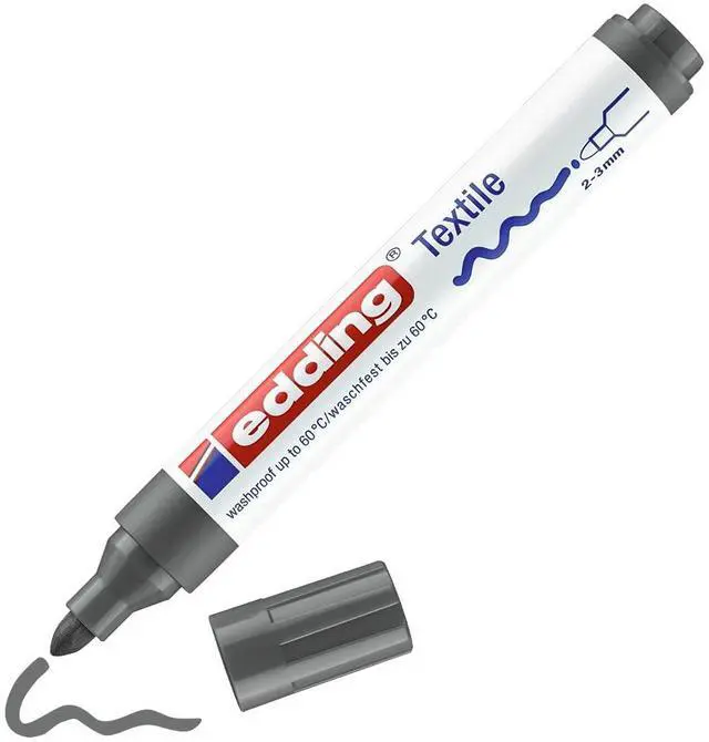 Main image of 4500 Textile Marker - Grey - 1 Pen - Round Nib 2-3 mm - Permanent Fabric Markers for Drawing on Textiles, wash-Resistant up to 60 °C - Marker pens for Fabric Lettering