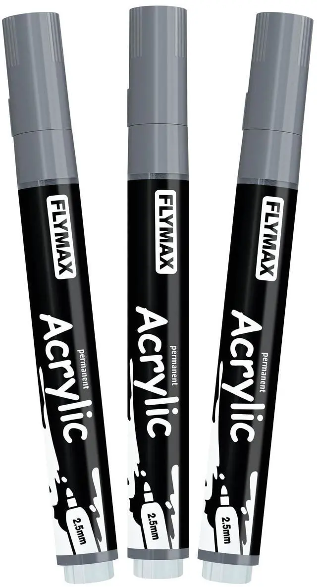Main image of Grey Marker Paint Pens - Permanent Marker Pens Grey Acrylic Paint Water-Based 2.5mm Medium Tip Waterproof Quick-Drying (3 in 1Pack)