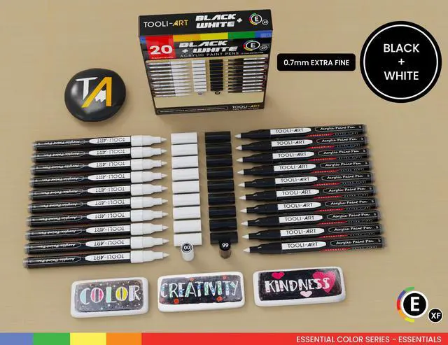 Alt view image 2 of 7 - Black And White Acrylic Paint Markers Paint Pens Set For Rock Painting, Canvas, Mugs, Metal, Glass Paint, Fabric, Wood, DIY. Non Toxic, Quick Dry,Waterbas (EXTRA FINE)