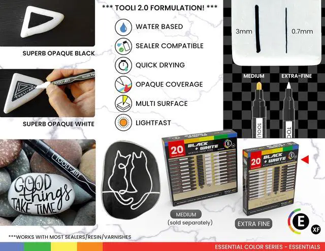 Alt view image 7 of 7 - Black And White Acrylic Paint Markers Paint Pens Set For Rock Painting, Canvas, Mugs, Metal, Glass Paint, Fabric, Wood, DIY. Non Toxic, Quick Dry,Waterbas (EXTRA FINE)