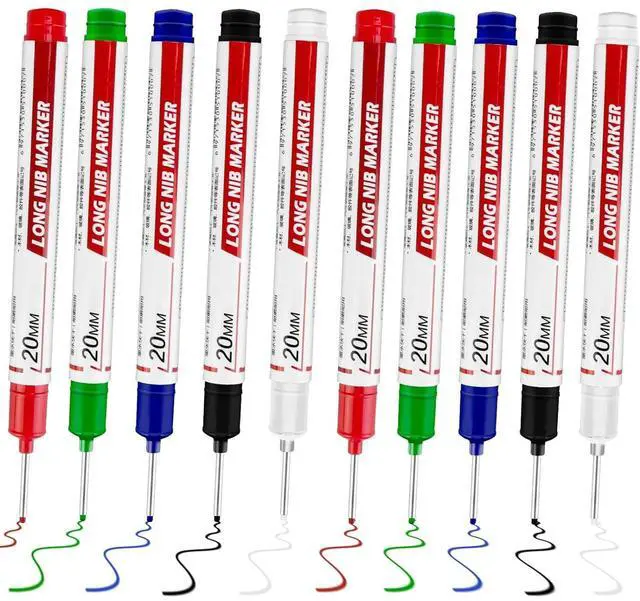 Main image of 10 Pcs Long Head Deep Hole Marker, 2025 New 20mm Long Nib Marker Pens Permanent Markers, Quick Dry Waterproof Fine Tip Marker Pens, Carpenter Marker Pen for Office Supplies, Art Projects, Woodworking