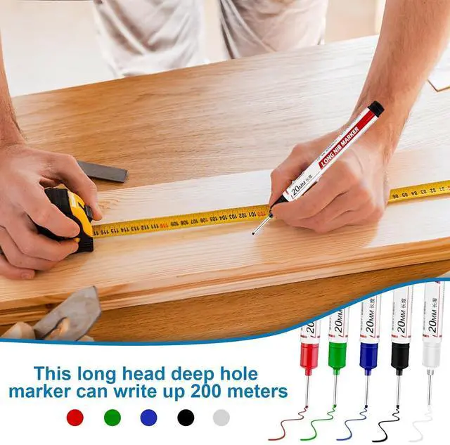 Alt view image 5 of 7 - 10 Pcs Long Head Deep Hole Marker, 2025 New 20mm Long Nib Marker Pens Permanent Markers, Quick Dry Waterproof Fine Tip Marker Pens, Carpenter Marker Pen for Office Supplies, Art Projects, Woodworking
