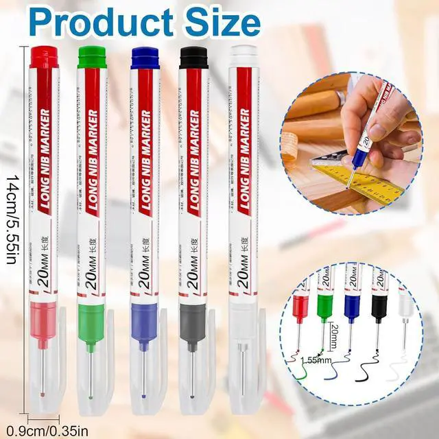 Alt view image 3 of 7 - 10 Pcs Long Head Deep Hole Marker, 2025 New 20mm Long Nib Marker Pens Permanent Markers, Quick Dry Waterproof Fine Tip Marker Pens, Carpenter Marker Pen for Office Supplies, Art Projects, Woodworking
