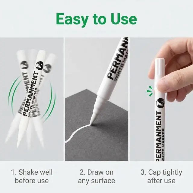 Alt view image 3 of 7 - White Acrylic Paint Brush Pens Christmas Decorations Permanent Marker Painting Coloring Pens Art Marker for Clothes Tire Wood Rocks Metal Canvas Plastic Ceramic Glass Scrapbook for Adults