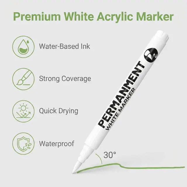 Alt view image 4 of 7 - White Acrylic Paint Brush Pens Christmas Decorations Permanent Marker Painting Coloring Pens Art Marker for Clothes Tire Wood Rocks Metal Canvas Plastic Ceramic Glass Scrapbook for Adults