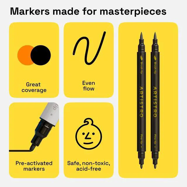 Alt view image 4 of 7 - 2 Black Dual-Tip Fabric Markers - Fabric Decorating Kit - Permanent for Clothes - Acrylic Paint Pens for Sneakers, Bags, Shoes, Textile, Canvas, Sewing, Craft, DIY - Brush and Fine Tip