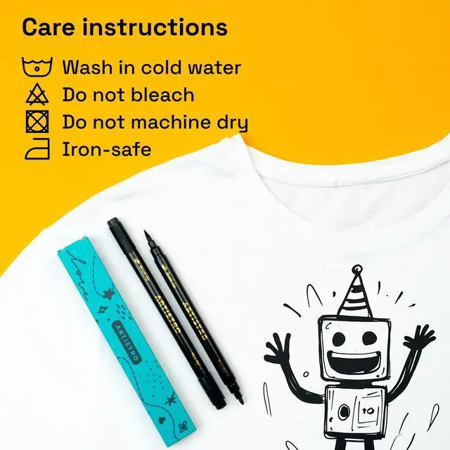 Alt view image 7 of 7 - 2 Black Dual-Tip Fabric Markers - Fabric Decorating Kit - Permanent for Clothes - Acrylic Paint Pens for Sneakers, Bags, Shoes, Textile, Canvas, Sewing, Craft, DIY - Brush and Fine Tip