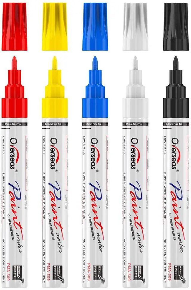 Main image of Oil-Based Fine Tip Paint Marker Pen - 5 Colors 0.9mm Fine Nib Permanent Markers, Quick Dry, Waterproof, Fade Resistant Paint Pens for Metal, Wood, Rock, Plastic, Ceramics, Rubber, Glass