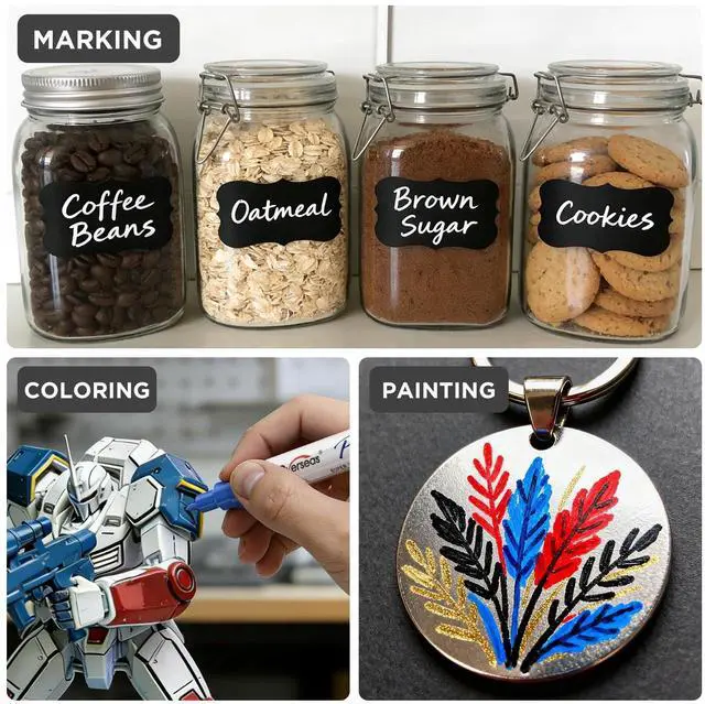 Alt view image 4 of 7 - Oil-Based Fine Tip Paint Marker Pen - 5 Colors 0.9mm Fine Nib Permanent Markers, Quick Dry, Waterproof, Fade Resistant Paint Pens for Metal, Wood, Rock, Plastic, Ceramics, Rubber, Glass