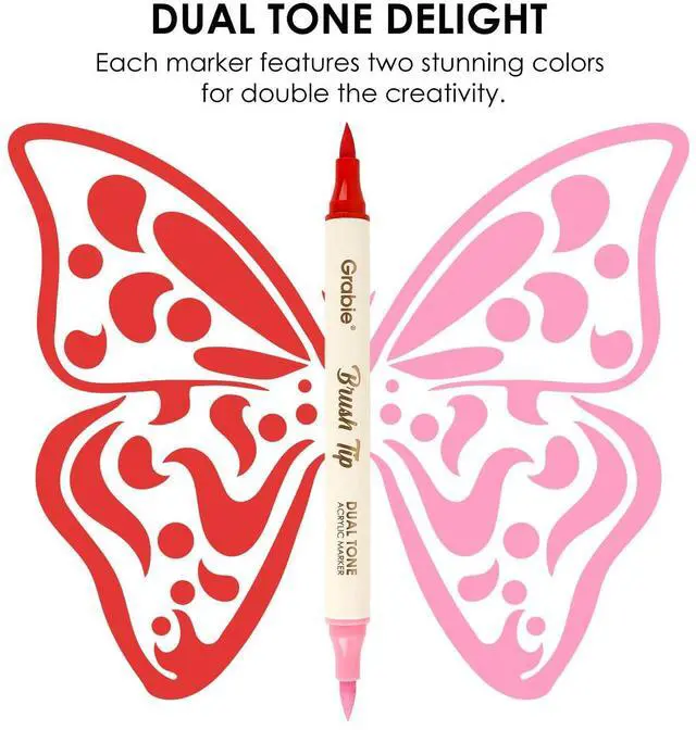 Alt view image 3 of 7 - 24 Colors Acrylic Paint Markers, 12 Pack Dual Tip Soft Brush Acrylic Markers, Water-Based Paint Pens for Paper, Rock Painting, Wood, Glass, Canvas, DIY Craft Art Supplies for Adult & Kids