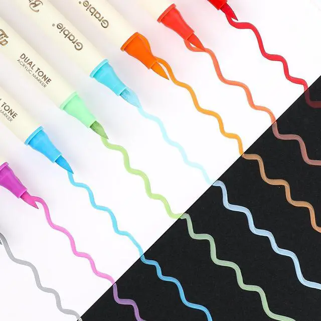 Alt view image 5 of 7 - 24 Colors Acrylic Paint Markers, 12 Pack Dual Tip Soft Brush Acrylic Markers, Water-Based Paint Pens for Paper, Rock Painting, Wood, Glass, Canvas, DIY Craft Art Supplies for Adult & Kids