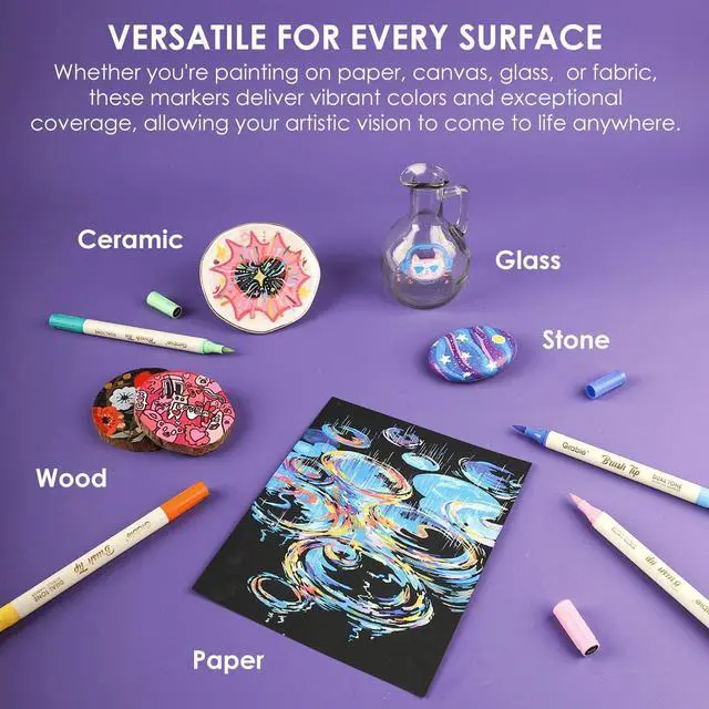 Alt view image 7 of 7 - 24 Colors Acrylic Paint Markers, 12 Pack Dual Tip Soft Brush Acrylic Markers, Water-Based Paint Pens for Paper, Rock Painting, Wood, Glass, Canvas, DIY Craft Art Supplies for Adult & Kids
