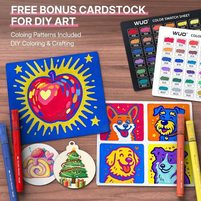 Alt view image 2 of 7 - 36 Colors Acrylic Paint Markers, Acrylic Paint Pens and Acrylic Markers with Brush Tip, Automatic Ink Control No-Bleed Paint Markers for Rock, Wood, Canvas, Glass, Ceramic, Fabric