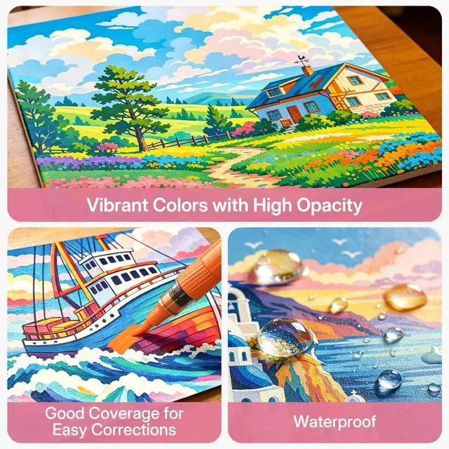 Alt view image 6 of 7 - 36 Colors Acrylic Paint Markers, Acrylic Paint Pens and Acrylic Markers with Brush Tip, Automatic Ink Control No-Bleed Paint Markers for Rock, Wood, Canvas, Glass, Ceramic, Fabric