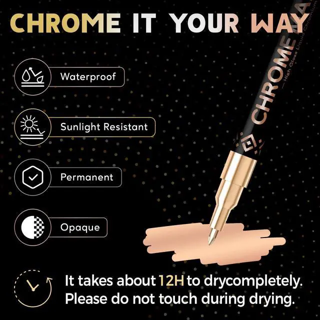Alt view image 3 of 7 - 3 Colors Chrome Paint Markers, Gold Silver Bronze Permanent Mirror Liquid Chrome Pens for Plastic, Metal, Model, Jewelry, Wheel Painting, Touch Up & Repair Kit, DIY Art Projects