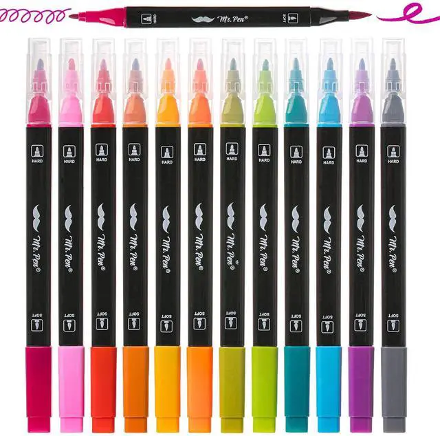 Main image of Dual Tip Brush Pens, 12 pcs, Vibrant Colors