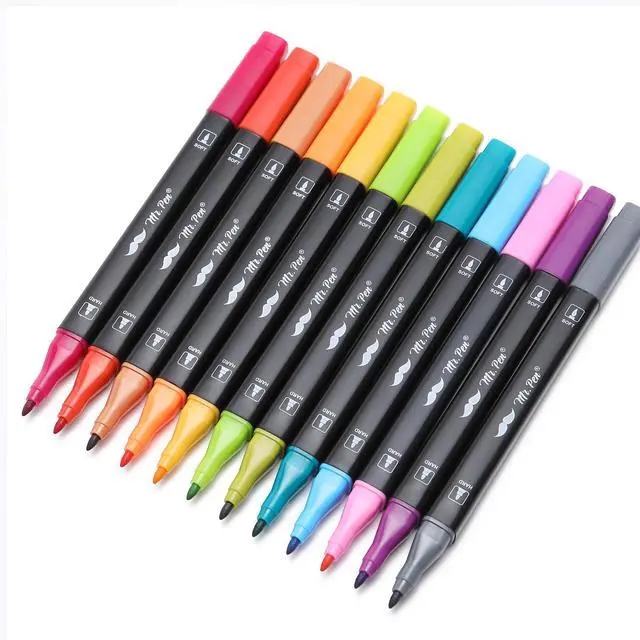 Alt view image 7 of 7 - Dual Tip Brush Pens, 12 pcs, Vibrant Colors