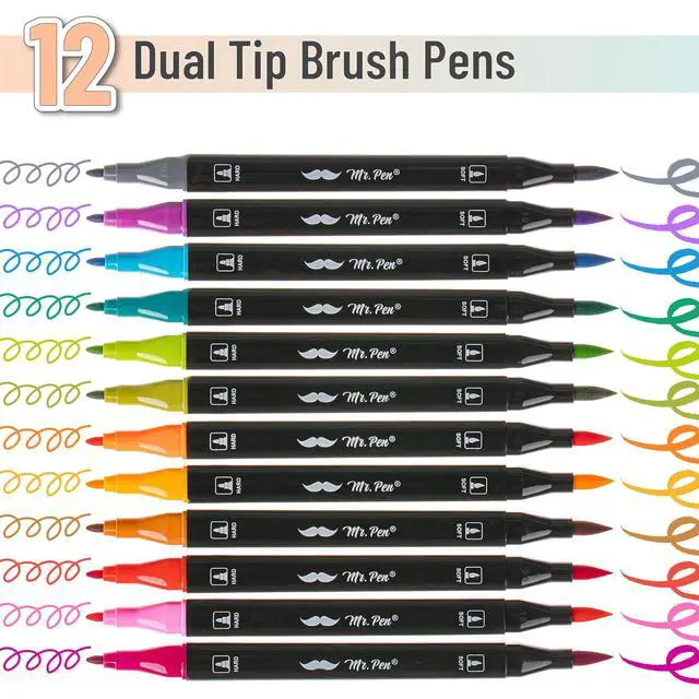 Alt view image 2 of 7 - Dual Tip Brush Pens, 12 pcs, Vibrant Colors