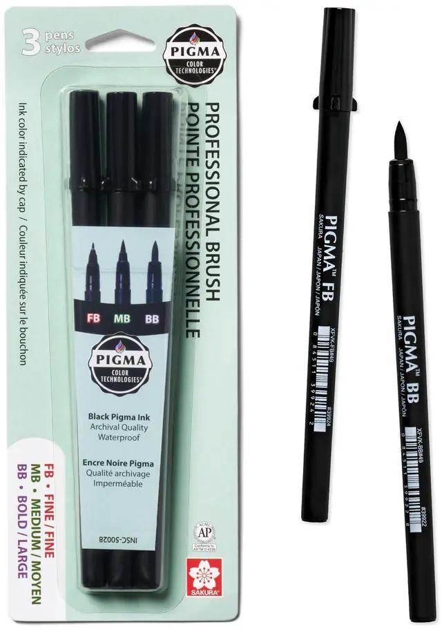 Main image of Pigma Professional Brush Pens - Archival Black Ink Pens - Pens for Lettering, Modern Calligraphy, or Drawing - Brush Nibs - 3 Pack