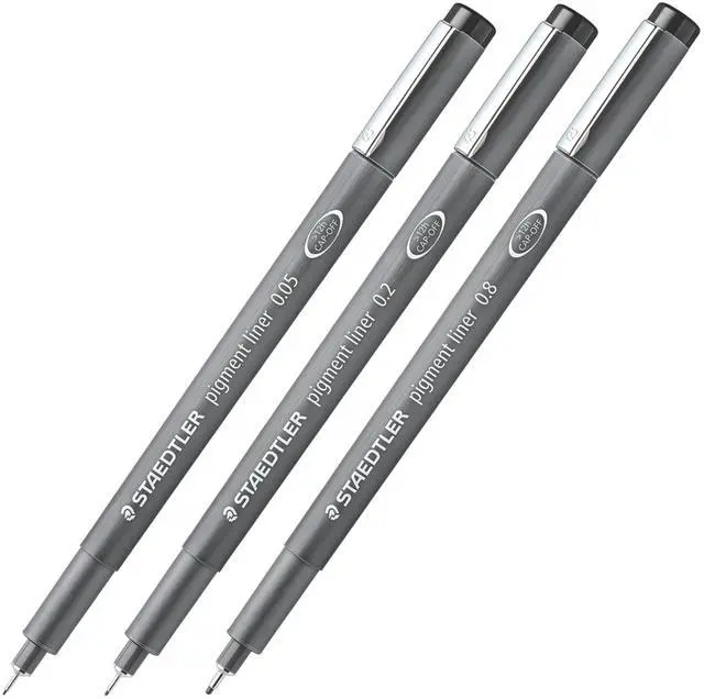 Alt view image 2 of 6 - Pigment Liner Pack, Black, 3 Pens, Assorted Line Widths 0.05mm/0.2mm/0.8mm, 308-9SBK3
