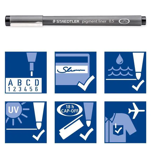 Alt view image 3 of 6 - Pigment Liner Pack, Black, 3 Pens, Assorted Line Widths 0.05mm/0.2mm/0.8mm, 308-9SBK3