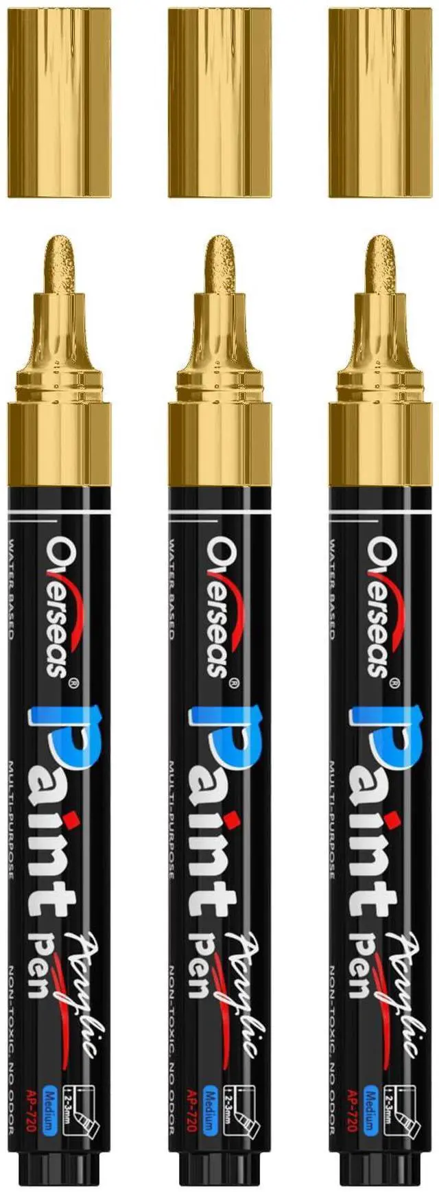 Main image of 3 Pack Gold Acrylic Paint Pens Paint Markers Medium Tip