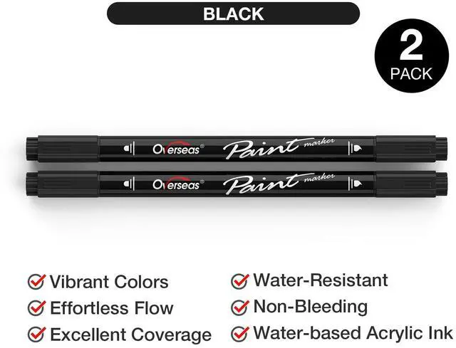 Alt view image 2 of 6 - 2 Black Acrylic Paint Markers, Dual Tip Paint Pens Acrylic Marker