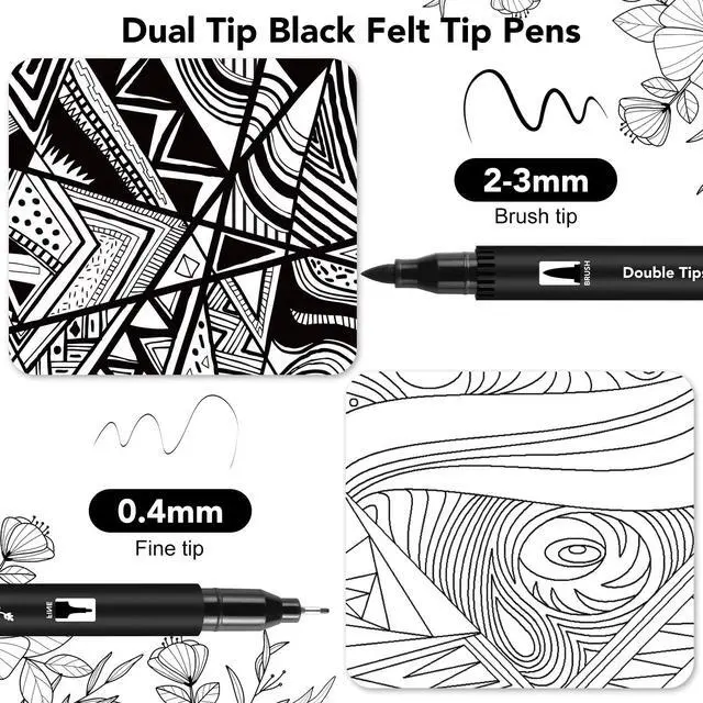 Alt view image 2 of 7 - 12 Pack Black Drawing Pens, Dual Tip Brush Fineliners Pens Washable Brush Tip Markers for Adults Art Drawing Sketching Journaling Calligraphy