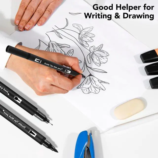 Alt view image 5 of 7 - 12 Pack Black Drawing Pens, Dual Tip Brush Fineliners Pens Washable Brush Tip Markers for Adults Art Drawing Sketching Journaling Calligraphy