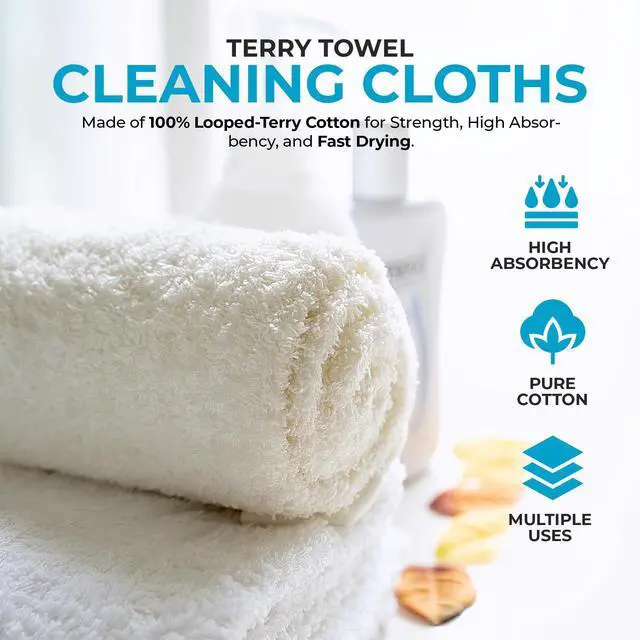 Alt view image 2 of 7 - 79171 Terry Cleaning Cloths, 12"x12", White, 50 Pack