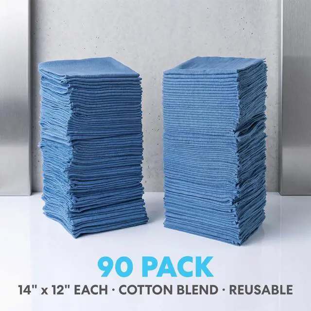 Alt view image 6 of 6 - Cotton Shop Towels 14"x12" (90 Pack) Reusable Cleaning Shop Rags for Automobiles, Industries, Garage and Homes (Blue)