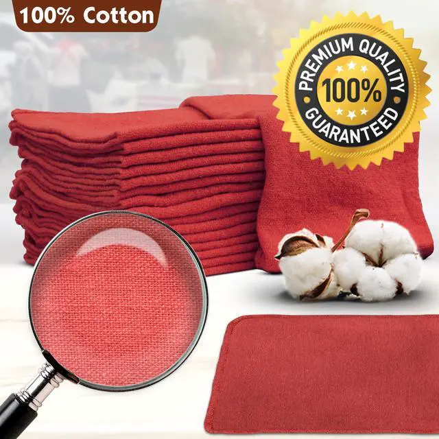 Alt view image 5 of 6 - Auto Mechanic Shop Towels 100 Pack Bulk Rags 100% Cotton Commercial Grade Shop Rags Size 14"x14" (100 Pack, Red)