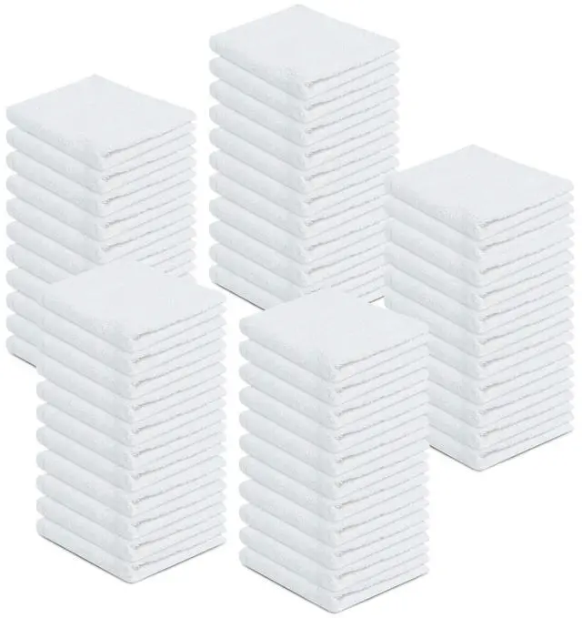 Main image of 100% Cotton Terry Towels Cleaning Cloths, Pack of 50 (12" x 12") Multipurpose, Highly Absorbent, Reusable Cotton Rags, White Bar Towels & Cleaning Rags for Everyday Usage (White)