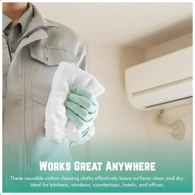 Alt view image 2 of 7 - 100% Cotton Terry Towels Cleaning Cloths, Pack of 50 (12" x 12") Multipurpose, Highly Absorbent, Reusable Cotton Rags, White Bar Towels & Cleaning Rags for Everyday Usage (White)