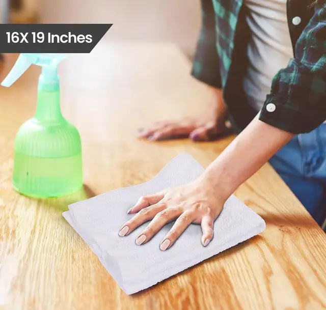 Alt view image 2 of 6 - Kitchen Bar Mops, Pack of 12, 16 by 19 Inches, 100% Cotton Super Absorbent White Towels, Multi-Purpose Cleaning Towels for Home and Kitchen Bars