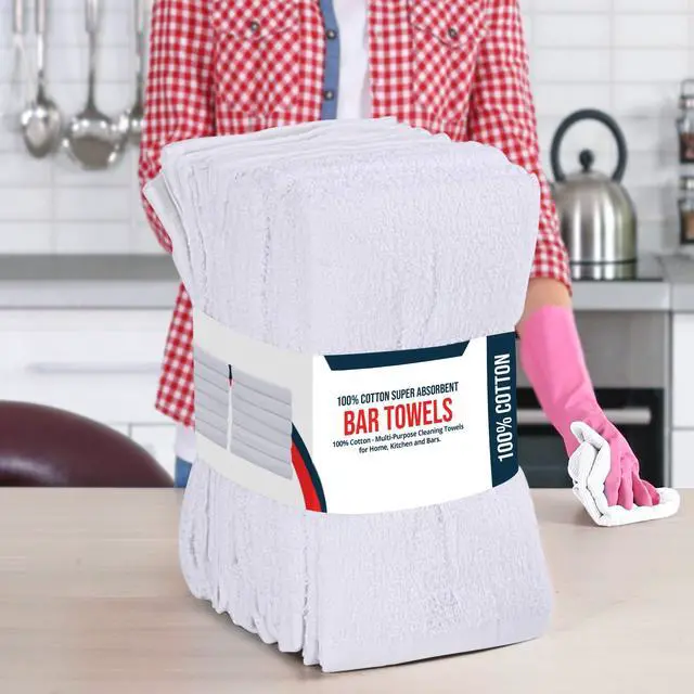Alt view image 6 of 6 - Kitchen Bar Mops, Pack of 12, 16 by 19 Inches, 100% Cotton Super Absorbent White Towels, Multi-Purpose Cleaning Towels for Home and Kitchen Bars