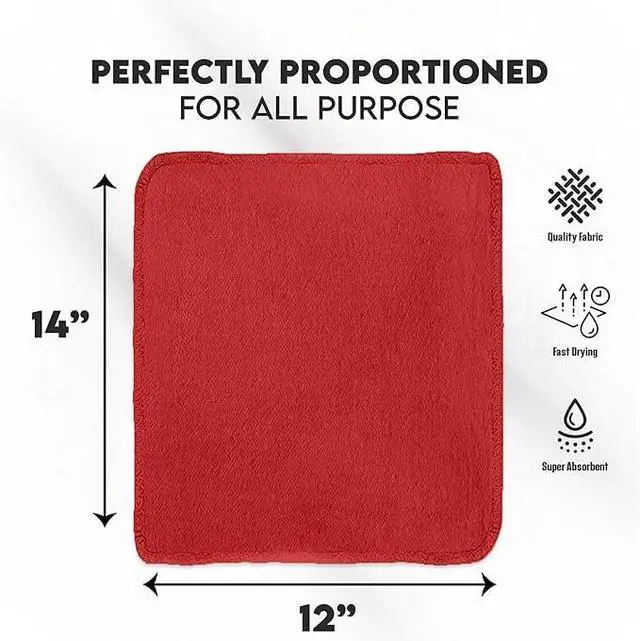 Alt view image 3 of 7 - Cotton Shop Towel Multipurpose Cleaning Cloths (14" x 12" - Pack of 150 - Red) Reusable Shop Rags for Automobiles, Industrial, Restaurants, Garage, and Homes