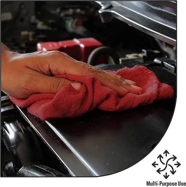 Alt view image 4 of 7 - Cotton Shop Towel Multipurpose Cleaning Cloths (14" x 12" - Pack of 150 - Red) Reusable Shop Rags for Automobiles, Industrial, Restaurants, Garage, and Homes