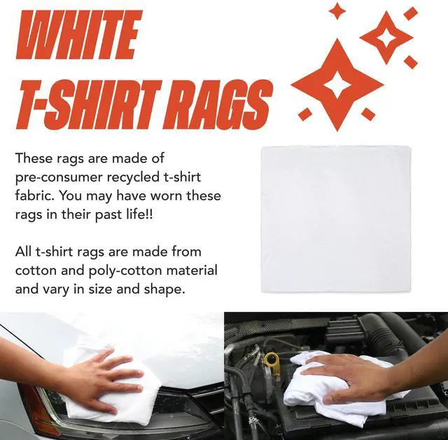 Alt view image 3 of 7 - Premium T-Shirt Rags Bulk, 5 lb Bag, Cotton Cleaning Towels, Low Lint Knit Wiping Cloths for Paint, Stain, Grease, Shop and Auto Use, Quick Dry Machine Washable, White