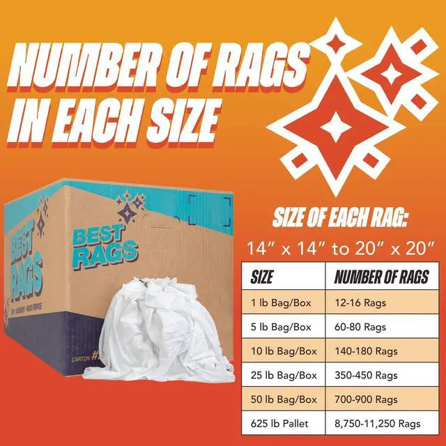 Alt view image 4 of 7 - Premium T-Shirt Rags Bulk, 5 lb Bag, Cotton Cleaning Towels, Low Lint Knit Wiping Cloths for Paint, Stain, Grease, Shop and Auto Use, Quick Dry Machine Washable, White