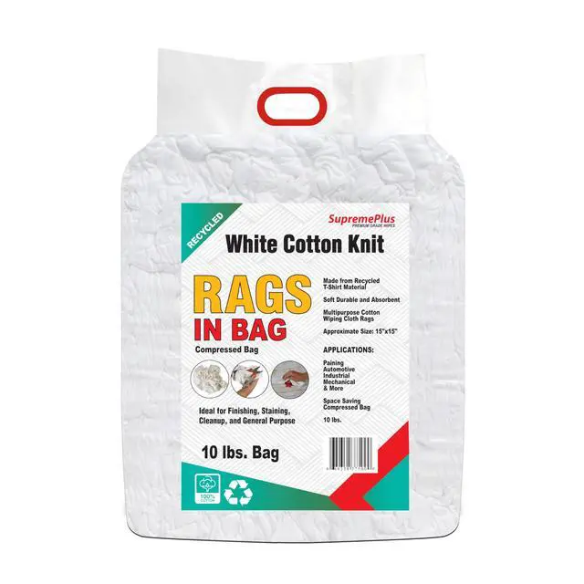 Alt view image 2 of 7 - Recycled White T-Shirt Cleaning Rags (10 lbs. Bag) Shop Rags Bulk for Oil, Stain, Grease, Paint, and Auto Cleaning, Multipurpose