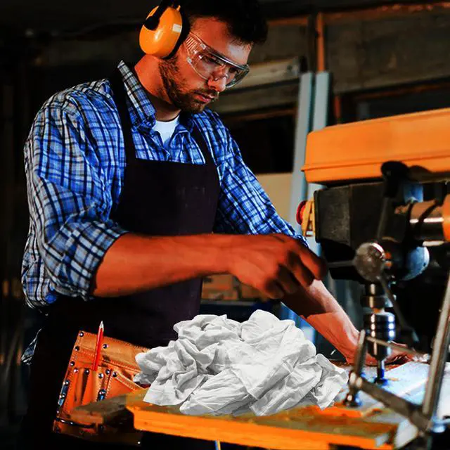 Alt view image 6 of 7 - Recycled White T-Shirt Cleaning Rags (10 lbs. Bag) Shop Rags Bulk for Oil, Stain, Grease, Paint, and Auto Cleaning, Multipurpose