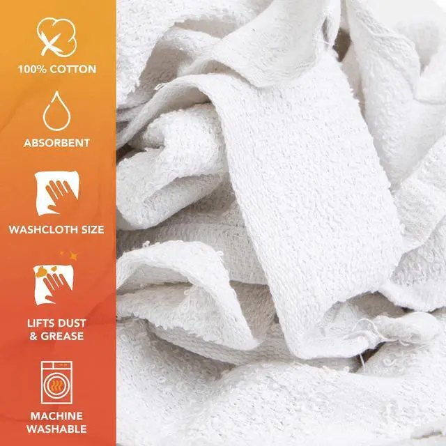 Alt view image 2 of 7 - W11 Terry Cloth Towels for Cleaning - Soft Cotton Blend Washable Multi-Purpose Bar Mop, Absorbent & Quick Dry, Bag of Rags for Kitchen, Auto Shop, and Garage, 5 lb, White
